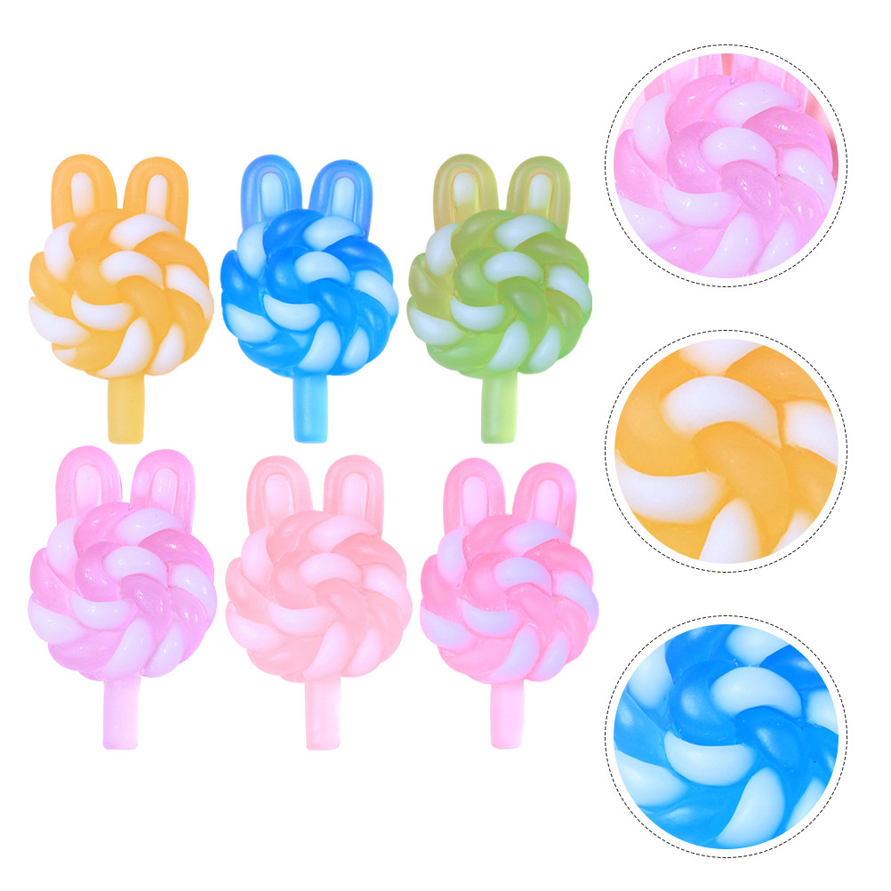 Resin Crafts - 24Pcs Cute Cartoon Lollipop Charms Rabbit