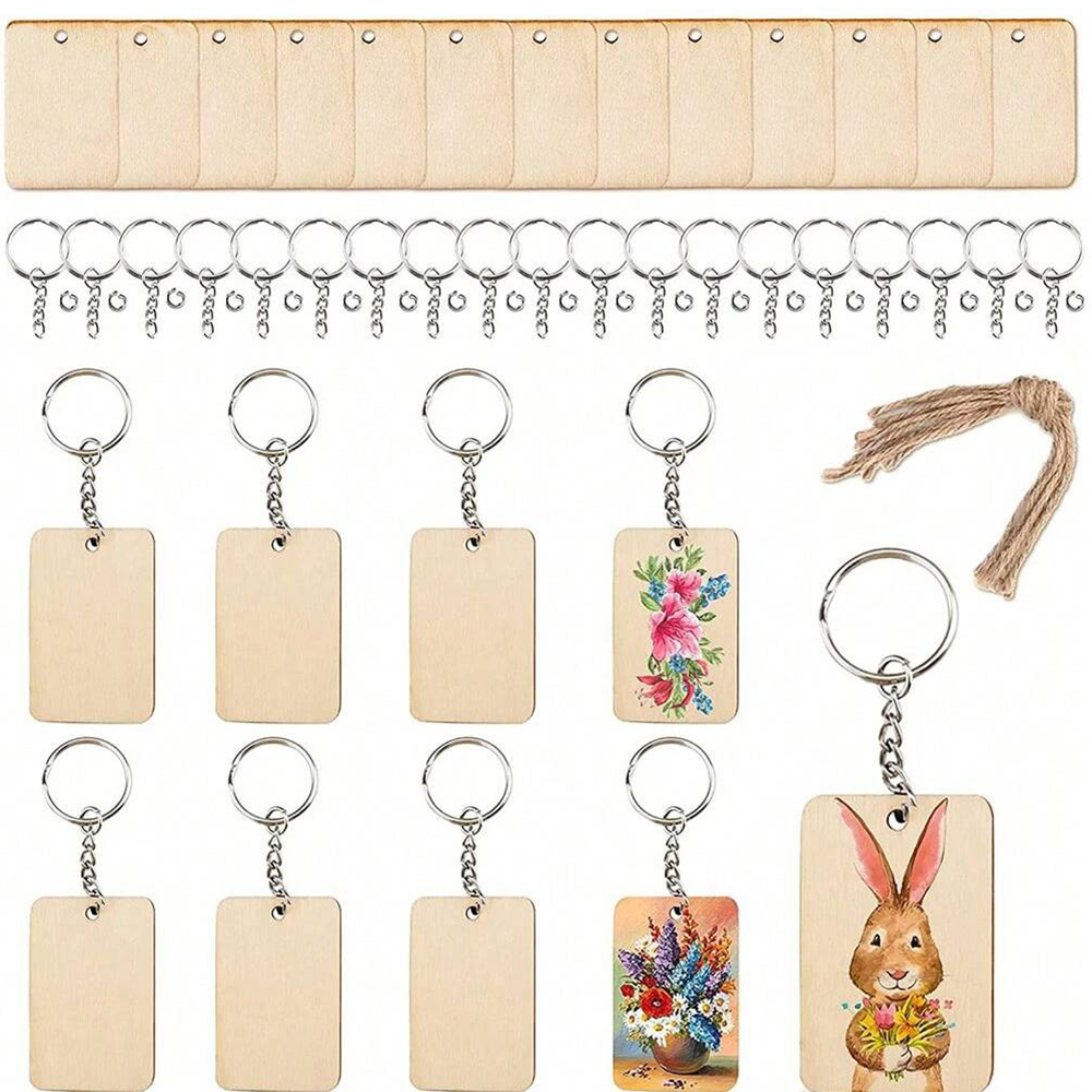 60pcs Blank Wooden Key Chains  - Wood Ring Blank ulasan dan harga
