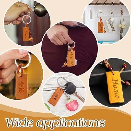 50pcs Wooden Tags Key Ring Bla - Wood Ring Blank ulasan dan harga