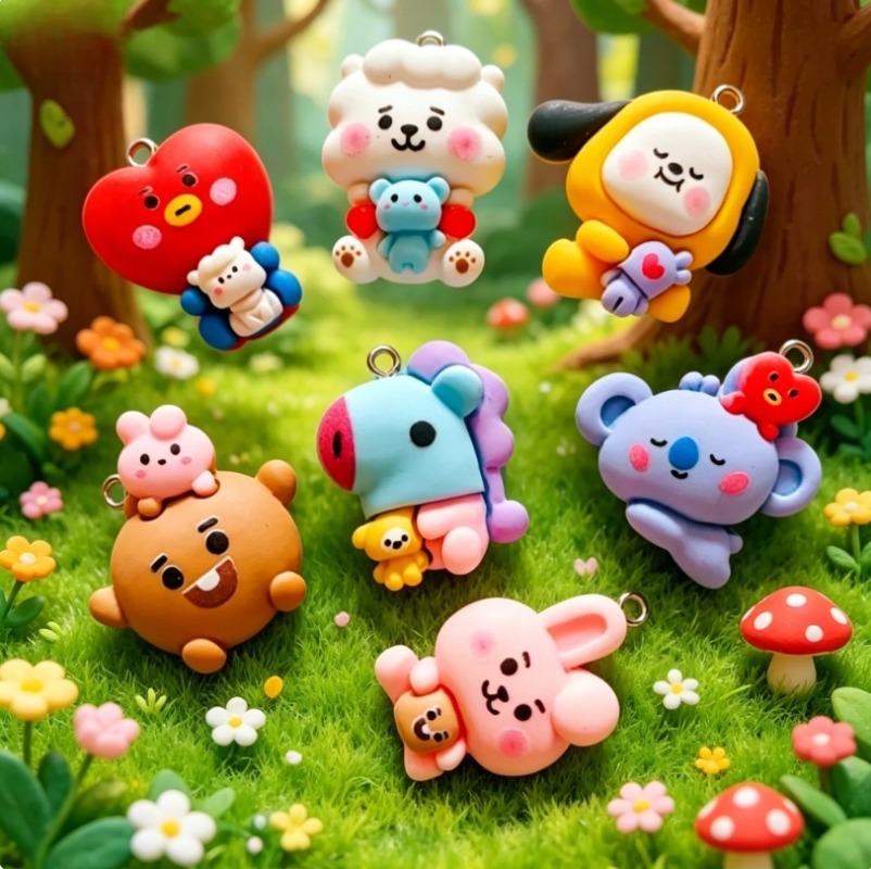 7pcs BT21 Resin Cartoon Charm  - Resin Crafts ulasan dan harga