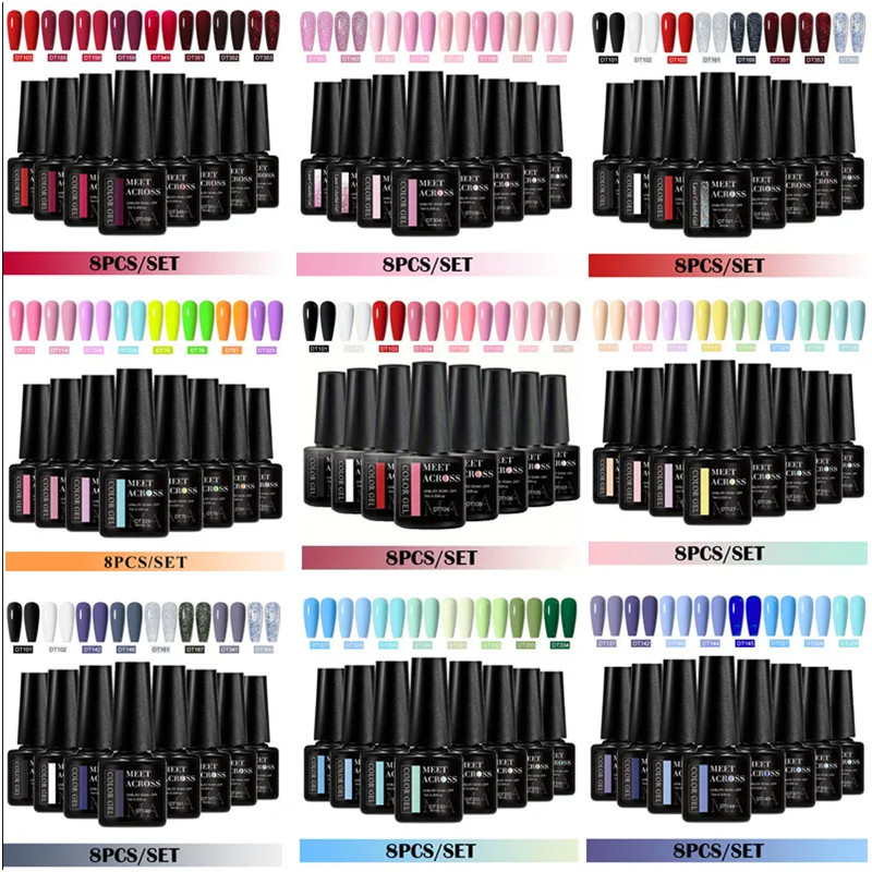 8pcs Gel Nail Polish Set HEMA  - Resin Glitter Pack ulasan dan harga