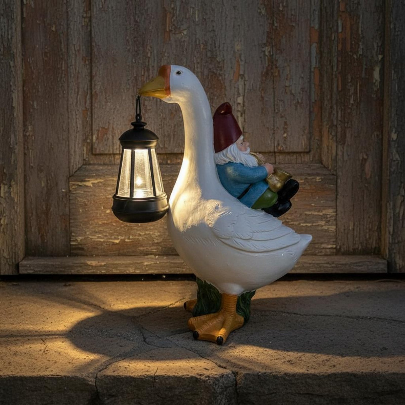 Gnome Riding Goose Statue Weat - Resin Crafts ulasan dan harga