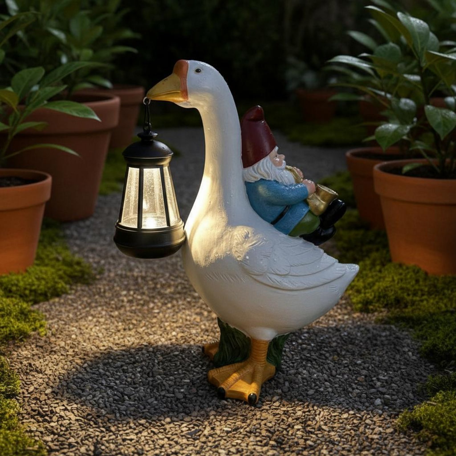 Gnome Riding Goose Statue Weat - Resin Crafts ulasan dan harga