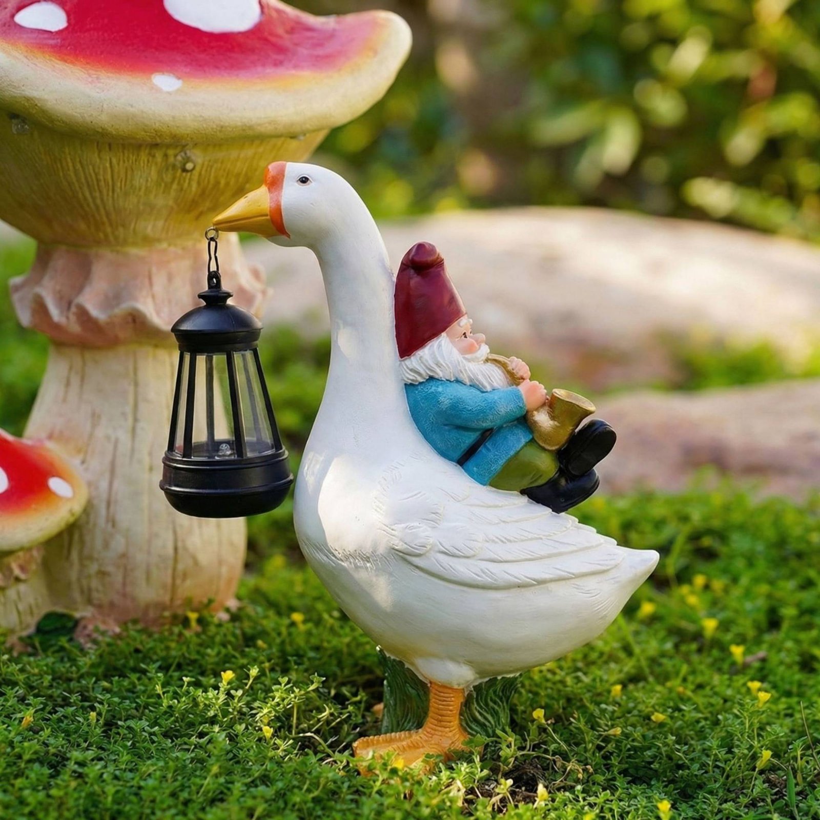 Gnome Riding Goose Statue Weat - Resin Crafts ulasan dan harga