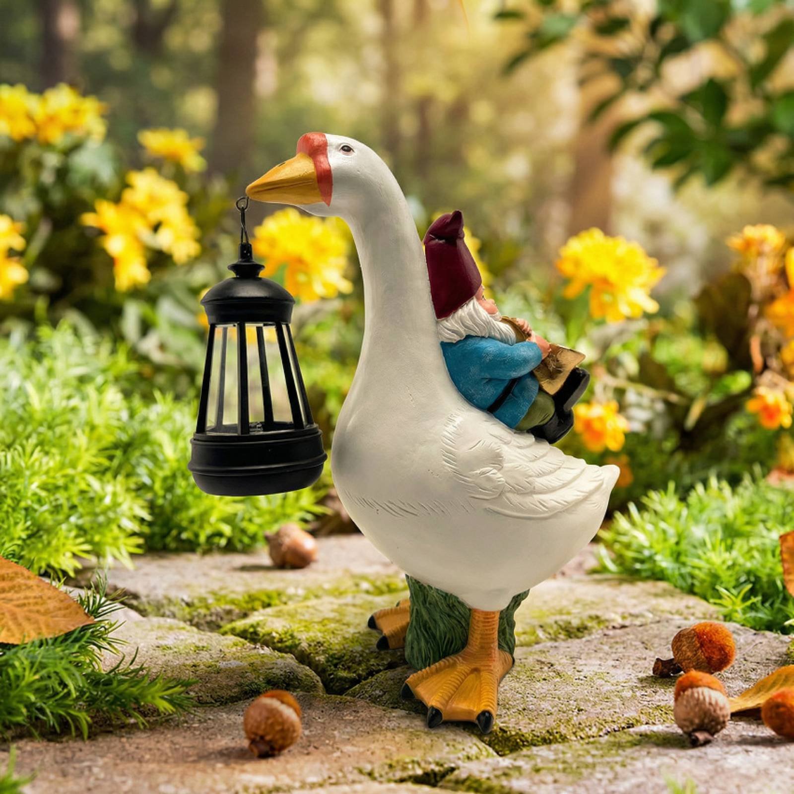 Gnome Riding Goose Statue Weat - Resin Crafts ulasan dan harga